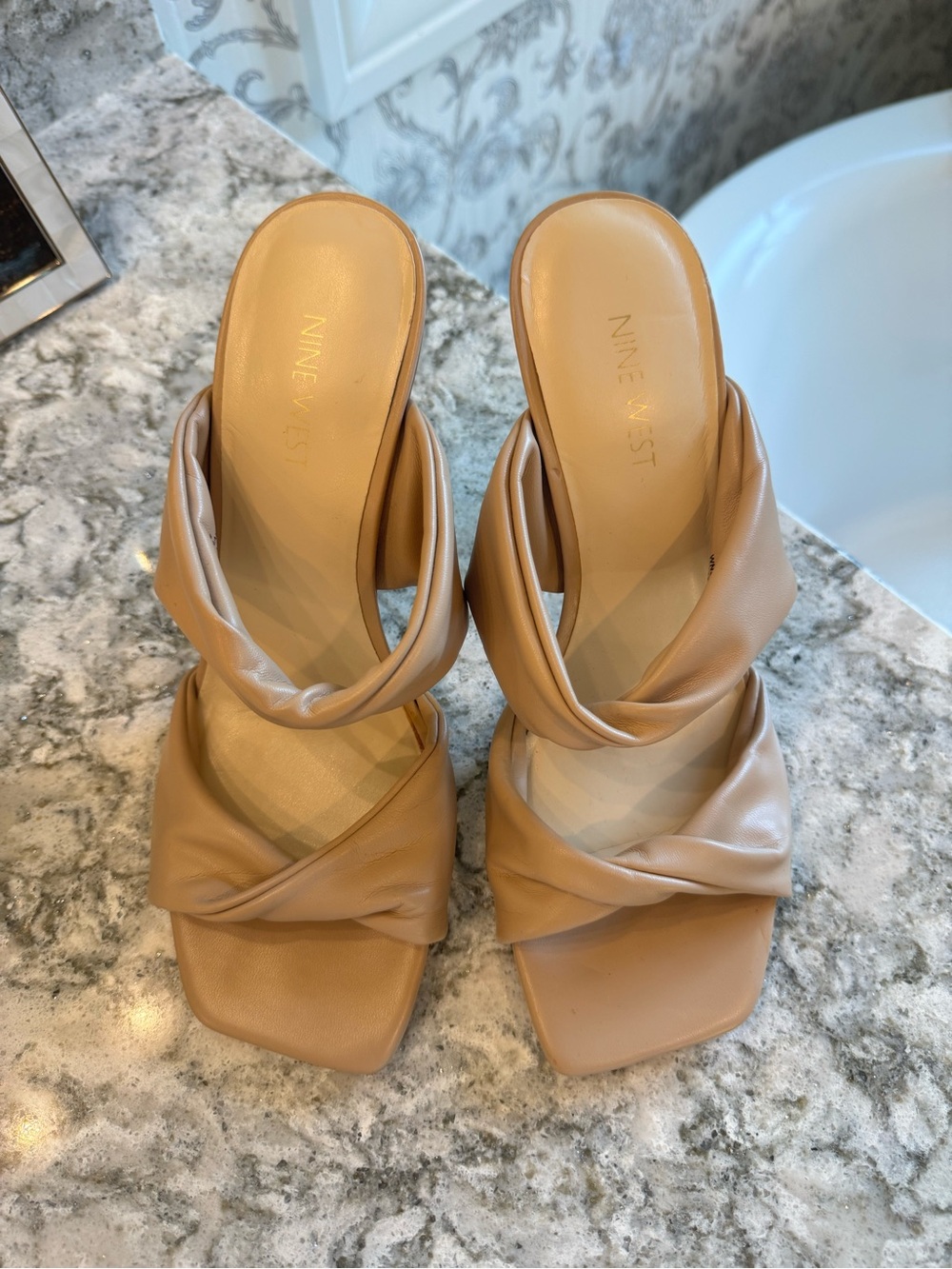 Nine West Women's Beige Twist Strap Slide Mules